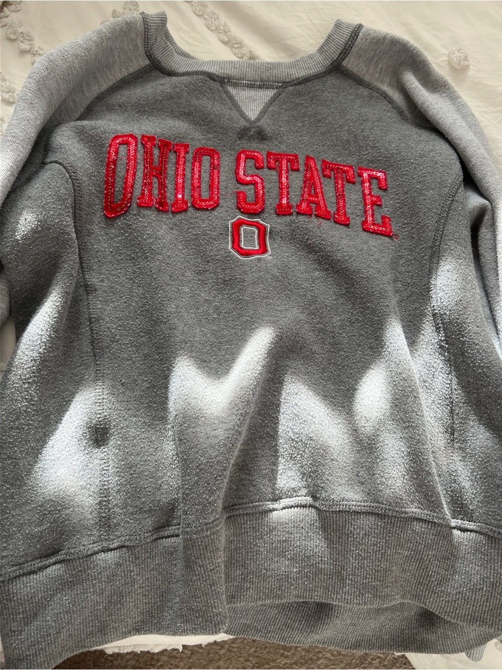 Top of the World Gray Crewneck Sweatshirt with Red Applique